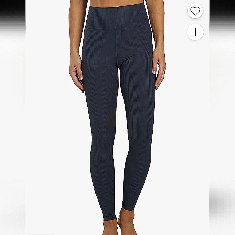 Girlfriend Collective-FLAWED-Black Ribbed Stretch High Rise Leggings-Size Medium